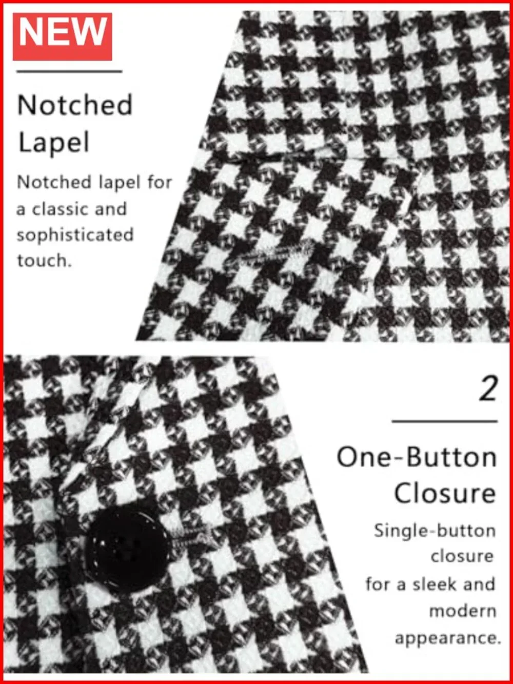 Men's Houndstooth Double Breasted Slim Fit Blazer Sport Coat